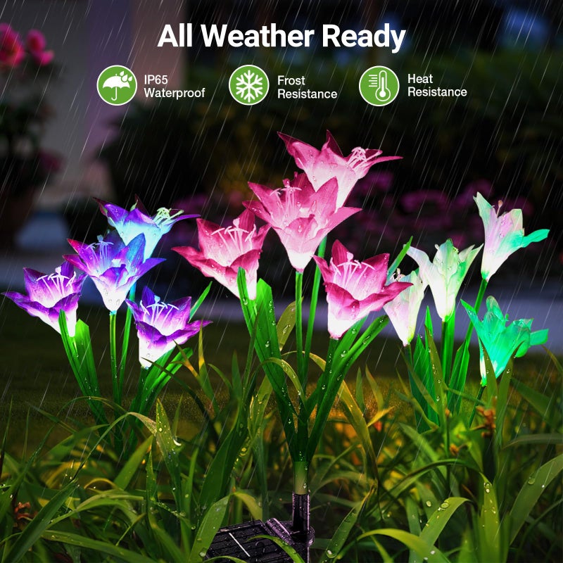 WdtPro Solar Lights Outdoor Garden Decorative 6 Pack, Waterproof Solar Garden Lights with 24 Lily Flowers, Color Changing LED Solar Powered Landscape Lights for Outside Yard Patio Decor,Gifts - Image 4